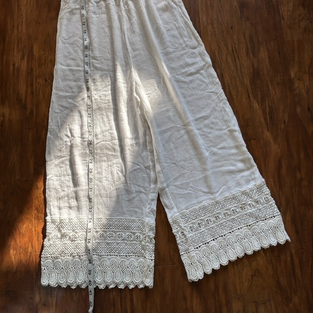 White Lace-Trim Wide Leg Jumpsuit Perfect For The Beach Vacation Summer - Picture 4 of 8